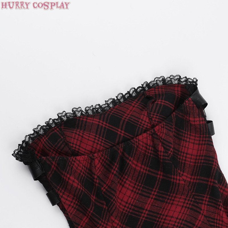 Halloween,Sexy,Halloween red plaid tube top sexy dress